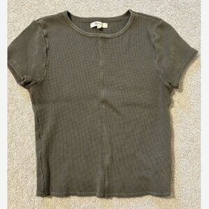 Madewell Waffle Knit Crewneck Short-Sleeve Crop Tee Small Dried Olive Green